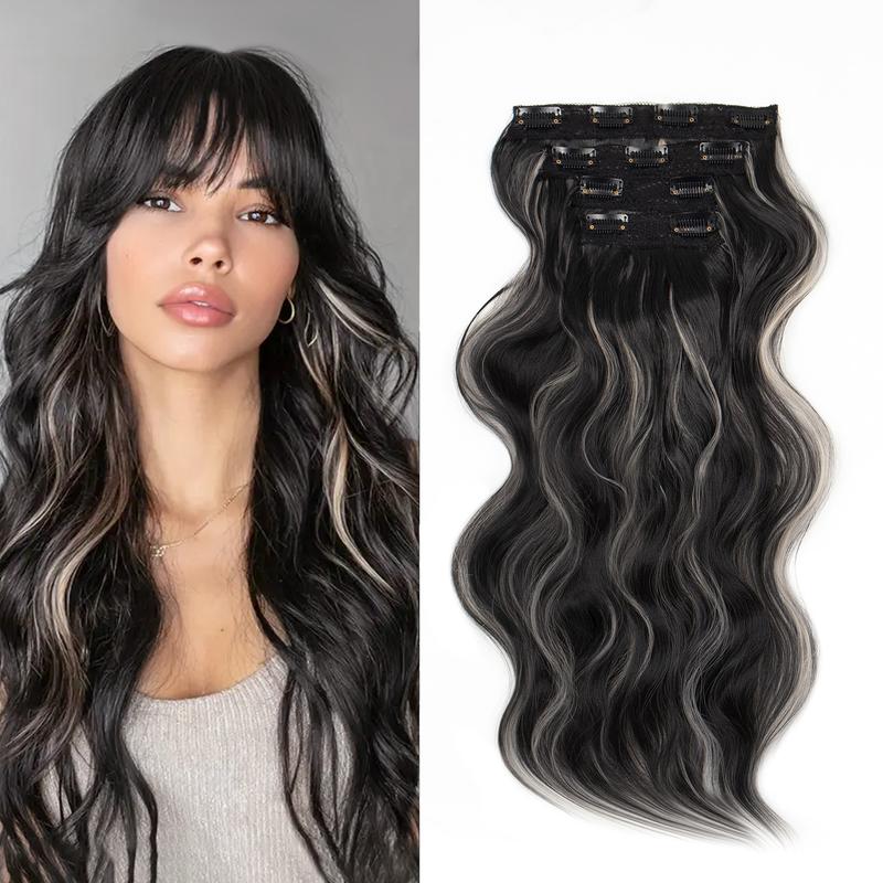 【QBEAUTY 】Invisible Clip- in Synthetic Hair Extensions Thick Natural Hairpieces Double Weft 4/3/2 Secure Clips Long Wavy Secret Hairpiece for Women SpringStatements