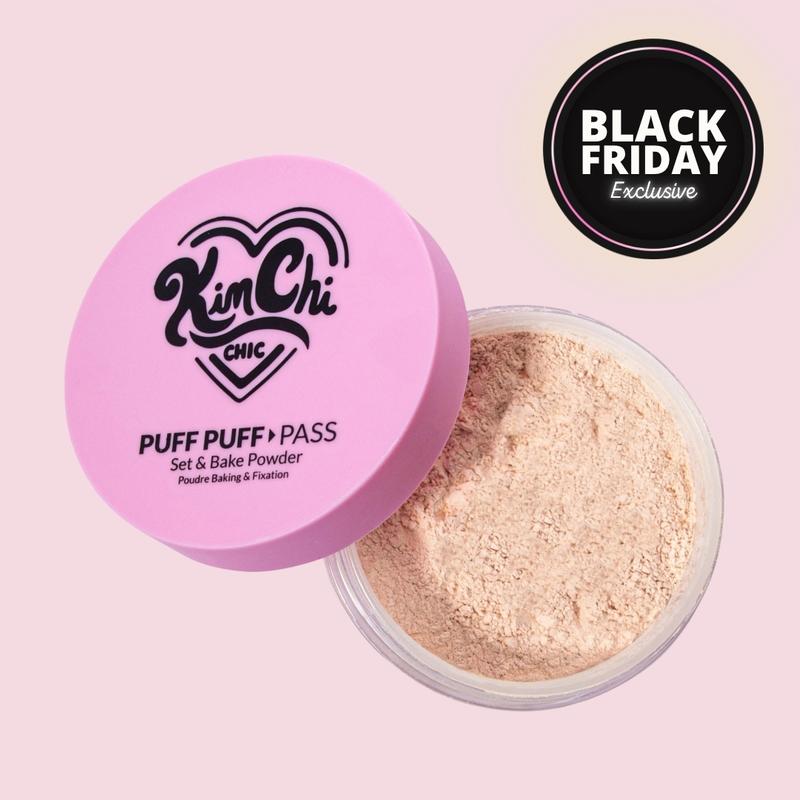 KimChi Chic Puff Puff Pass Set & Bake Powder with Rice Powder & Vitamin-E, Lightweight & Translucent Makeup, Cosmetic Setting Powder