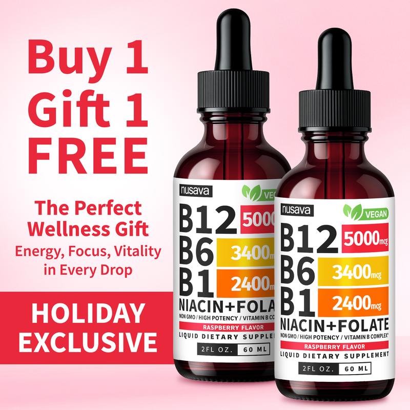 (2-PACK) Vitamin B12 Liquid Supplement Drops with B6, B1, Niacin & Folate - Edible Support for Energy, Brain & Heart, Non-GMO & Gluten-Free, 4 Fl Oz Fitness Dietary