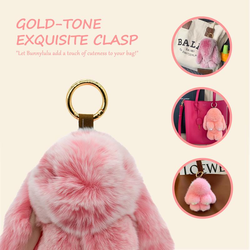 【BunnyLulu】Handmade Bunny PomPom Keychain with Tin Box, Cute Easter Basket Gift for Girls & Kids, Charm Accessory for Anxiety Relief