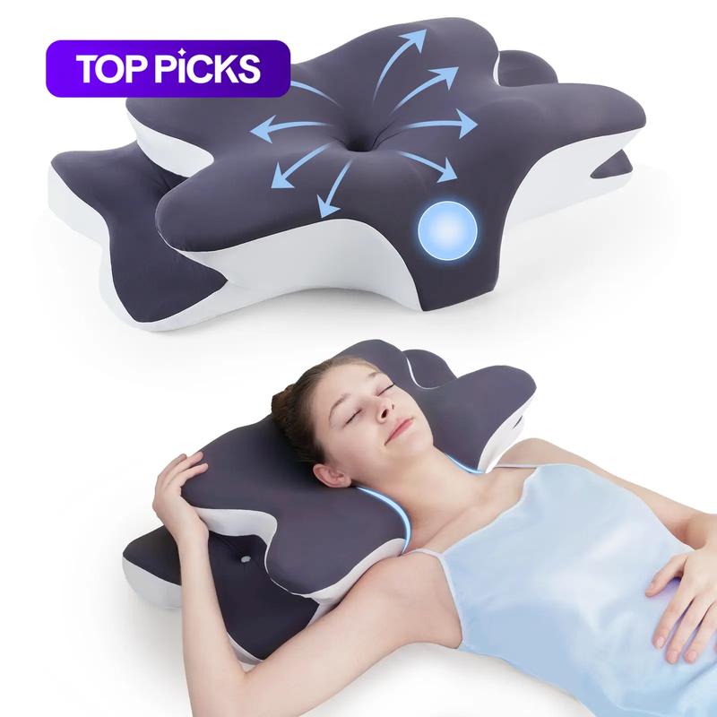 Double-Sided Contoured Neck Pillow, Unscented Supportive Memory Foam with Cooling Cover, Zoned Design & Extra-Large Armrest for Deep Sleepers & Side/Stomach/Back Sleepers #GLOBAL PICKS