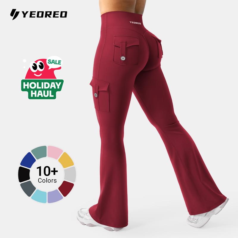 YEOREO CoreFlex Women's Workout Flare Leggings with Pockets Hidden Scrunch High Waisted Cargo Gym Yoga No Front Seam Leggings Flared Joggers Fitness Outfit Camouflage Sports Pants 75% Nylon 25% Spandex SpringStatements