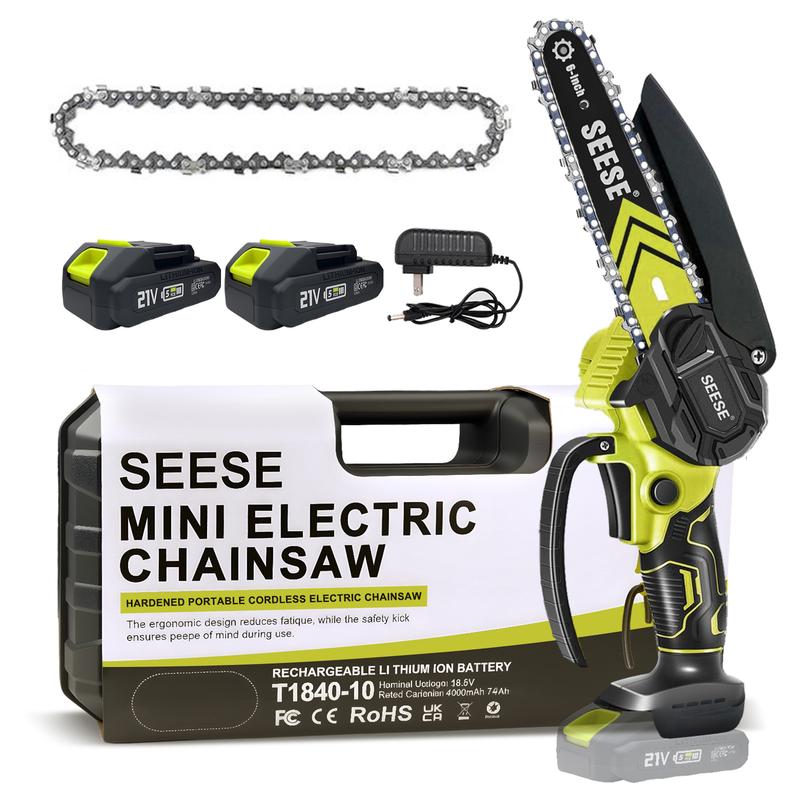 SEESE Brushless Mini ChainSaw Oil System- Portable Electric Cordless Saw for Wood Cutting, Batteries (2000mAh) ,Pruning, Gardening, Camping - Suitable for Seniors, Women Holiday gifts