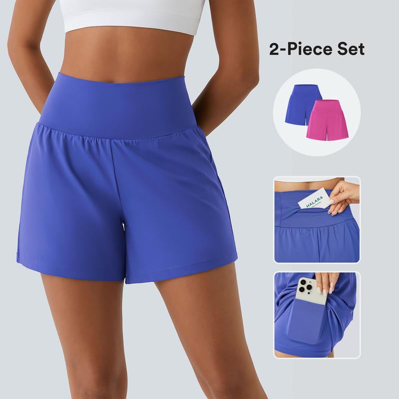 Halara 2-Piece Super High Waisted Back Pocket & Side Hidden Pocket 2-in-1 Yoga Shorts Set 5''-Longer Length#TikTokShopSpringGlowUp