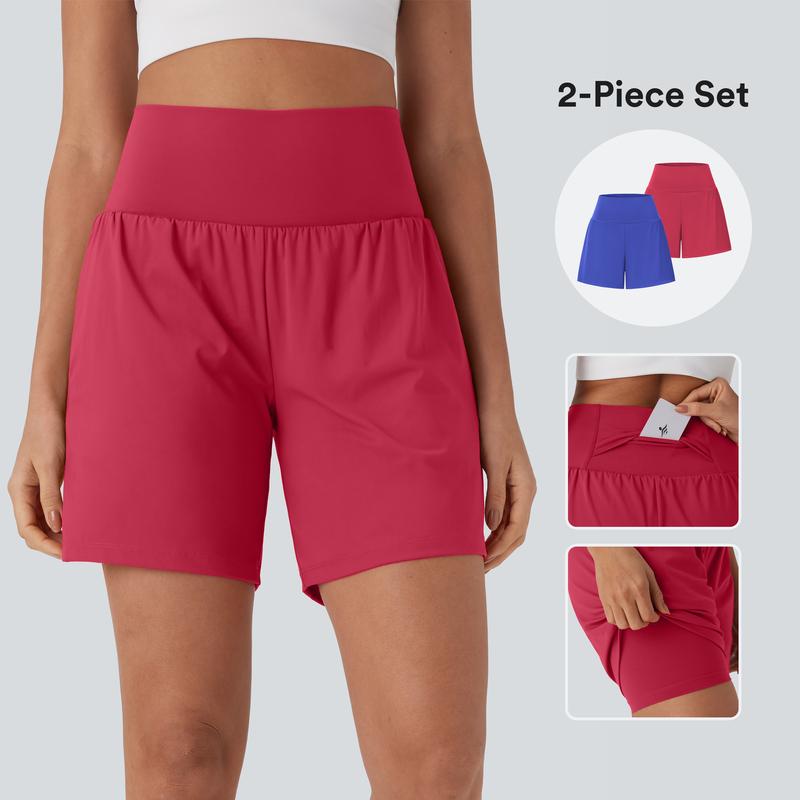 Halara 2-Piece Softlyzero Airy Super High Waisted 2-in-1 Cool Touch Yoga Shorts 7" with Pockets Set#TikTokShopSpringGlowUp