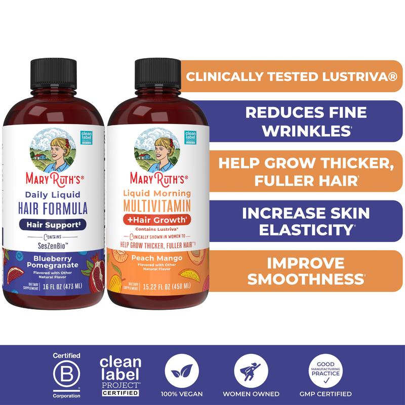 MaryRuth’s Hair Care & Wellness Bundle – Daily Liquid Hair Formula 16 oz & Liquid Morning Multivitamin + Hair Growth Peach Mango