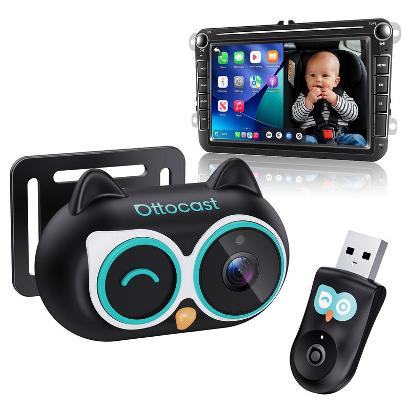 OTTOCAST Baby Car Camera &Wireless CarPlay Adapter,1080P HD Rear Seat Monitor Display on Car Screen,150°Wide Angle No-Glow Night View, Safety for Kids & Infants
